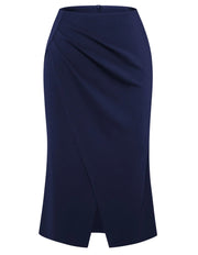 High Waist Wrap Slit Midi Pencil Skirt