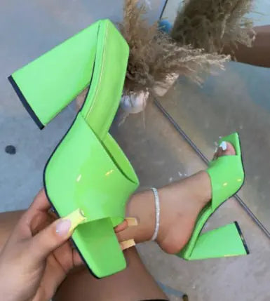 Thick High Heel Sandals with Square Toe