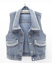 Stylish Denim Gilet with Pearl Beading Detail