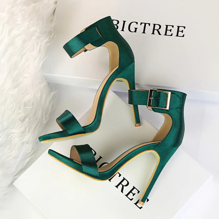 Stiletto, Satin High Heels, Buckle Sandals