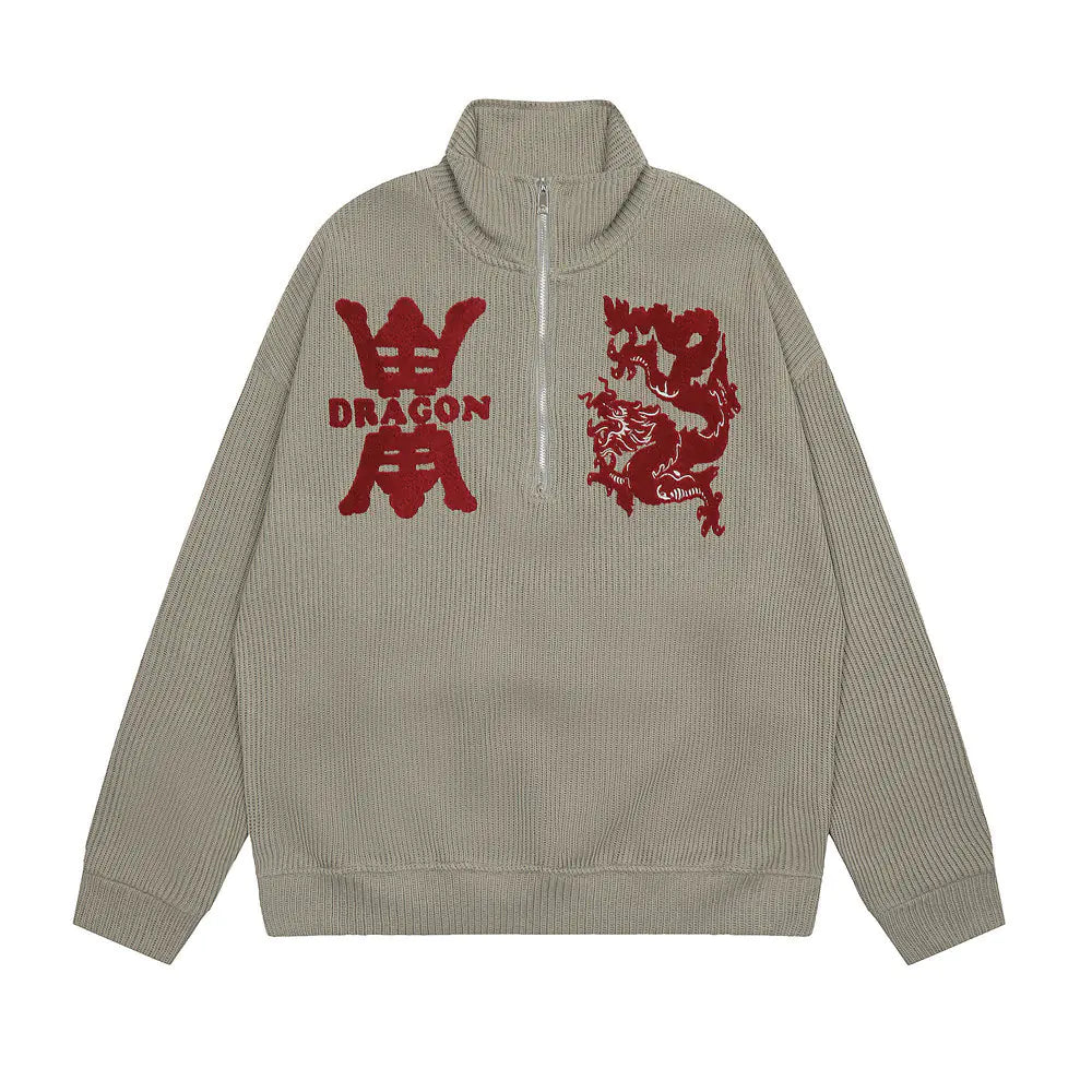 Creative Pattern Towel Embroidery Stand Collar Sweater