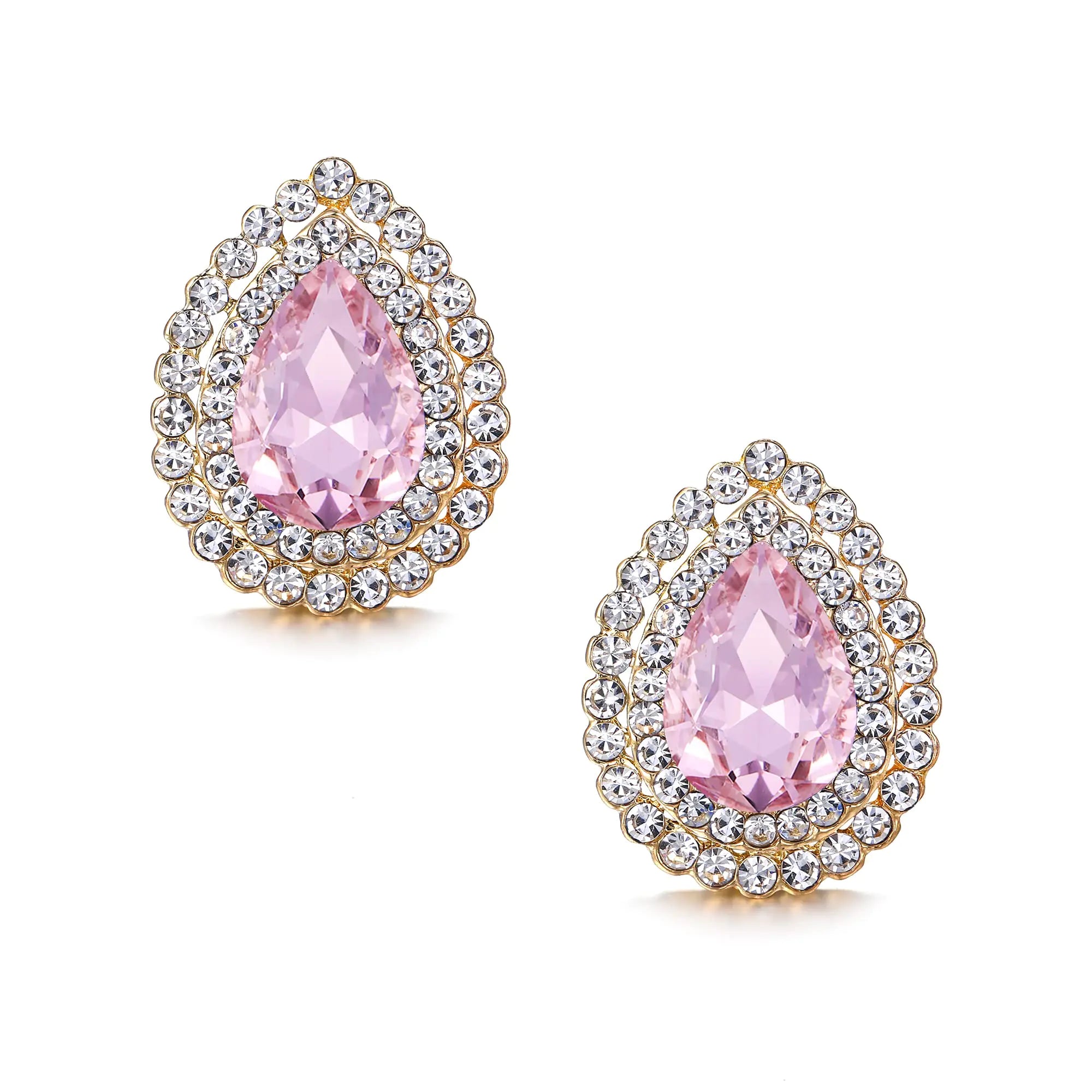 Pink Teardrop Crystal Stud Earrings