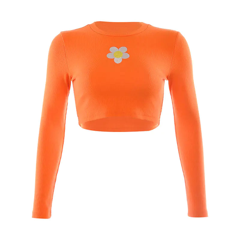 Petal Print Long Sleeve Crop Top