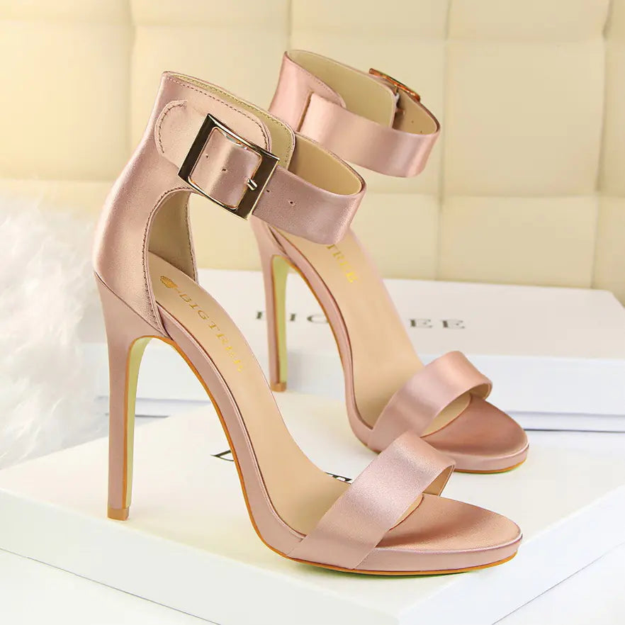 Stiletto, Satin High Heels, Buckle Sandals