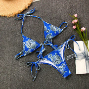 Three-Ring Strappy Printed Bikini Set
