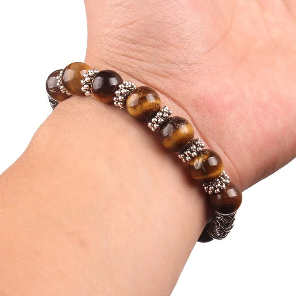 10mm Rainbow Chakra Natural Agate Stone Heart Bracelet Spiritual Elegance