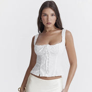 High-Quality Cotton and Linen Crop Top with Splicing Details