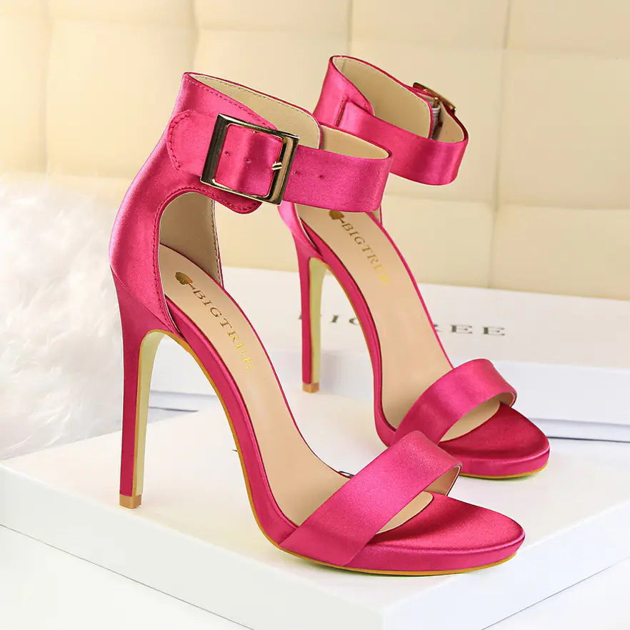 Stiletto, Satin High Heels, Buckle Sandals