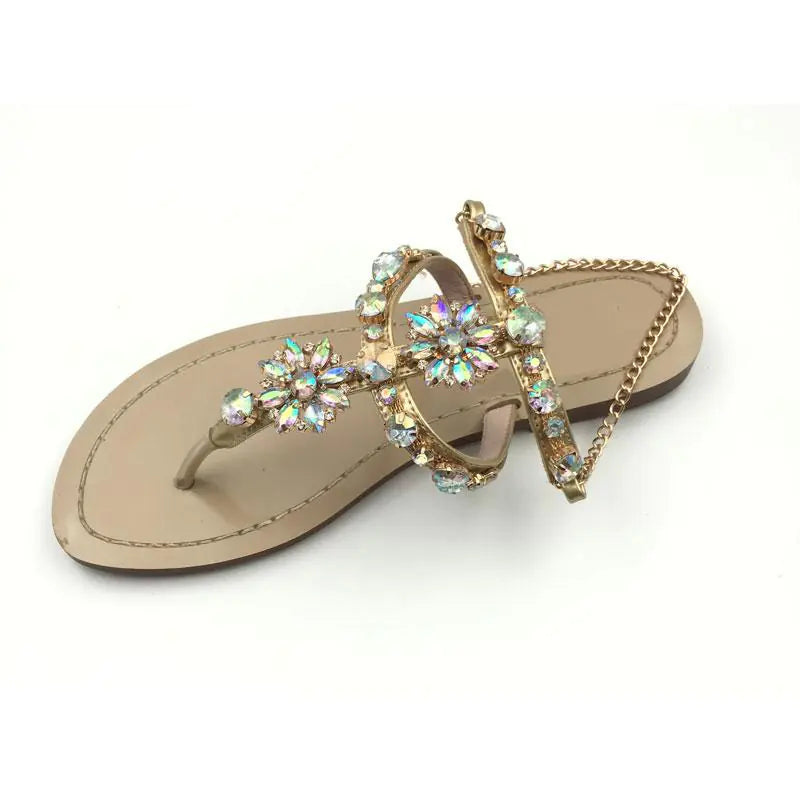 Water Diamond Chain Flat Roman Clip Sandals