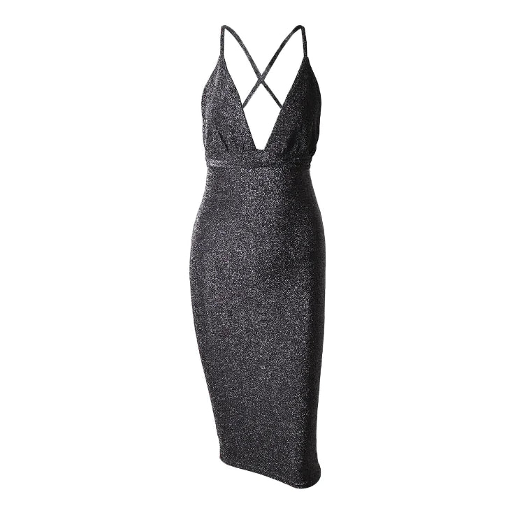 V-Neck Backless Cross-Strap Dress