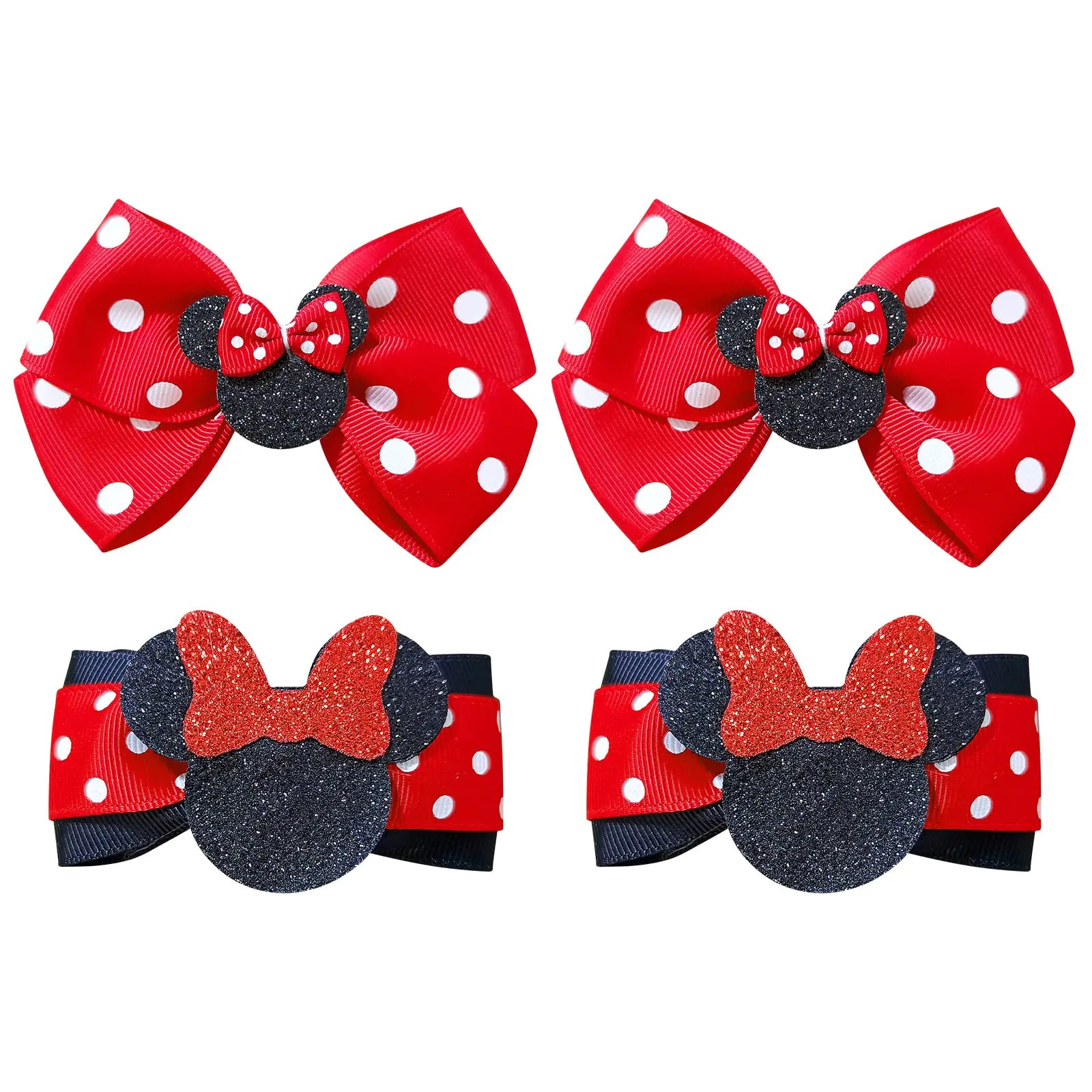 4-Piece Glittery Mouse Ears Hair Bow Clips