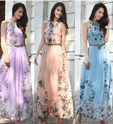 Bohemian Floral Chiffon Maxi Dress