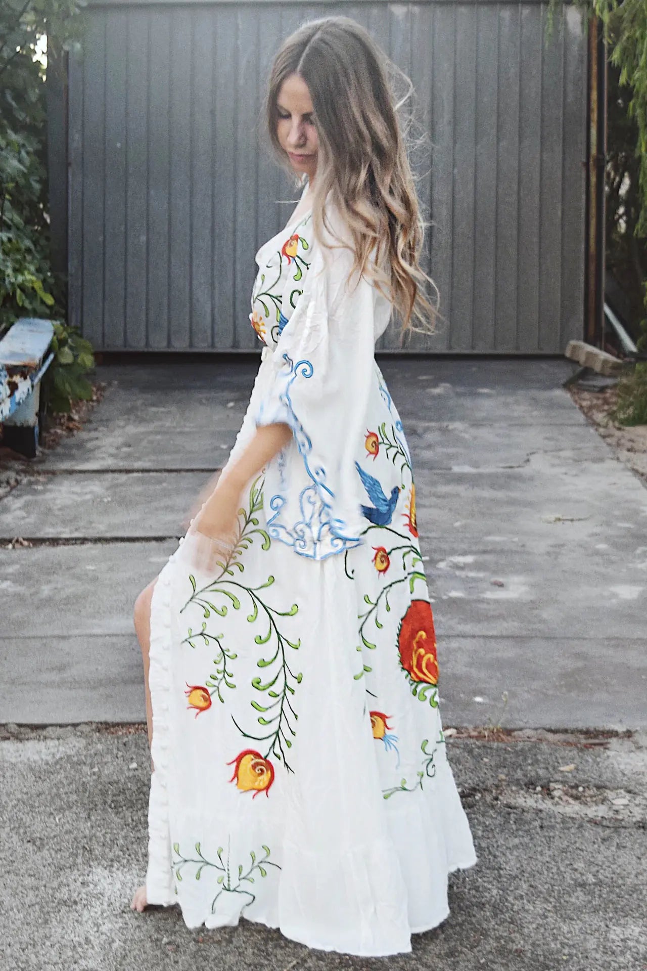 Bohemian Floral Embroidered Tassel Maxi Dress
