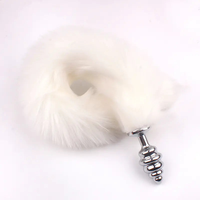"Adult Spiral Rotating Fox Tail Anal Plug with Fur"