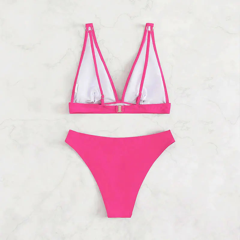 V-Neck Triangle Cups Bikini Set