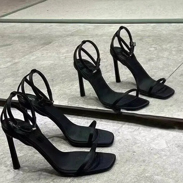 Square Toe Fine Heel Strap Sandals