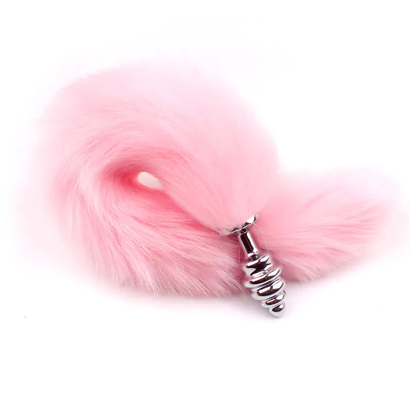 "Adult Spiral Rotating Fox Tail Anal Plug with Fur"