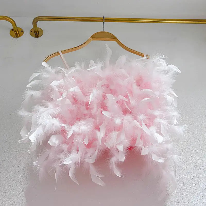 Puffy Feather Camisole Crop Top