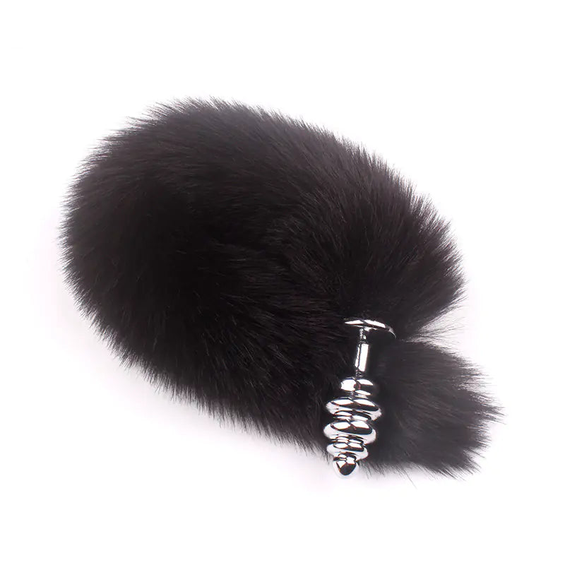 "Adult Spiral Rotating Fox Tail Anal Plug with Fur"