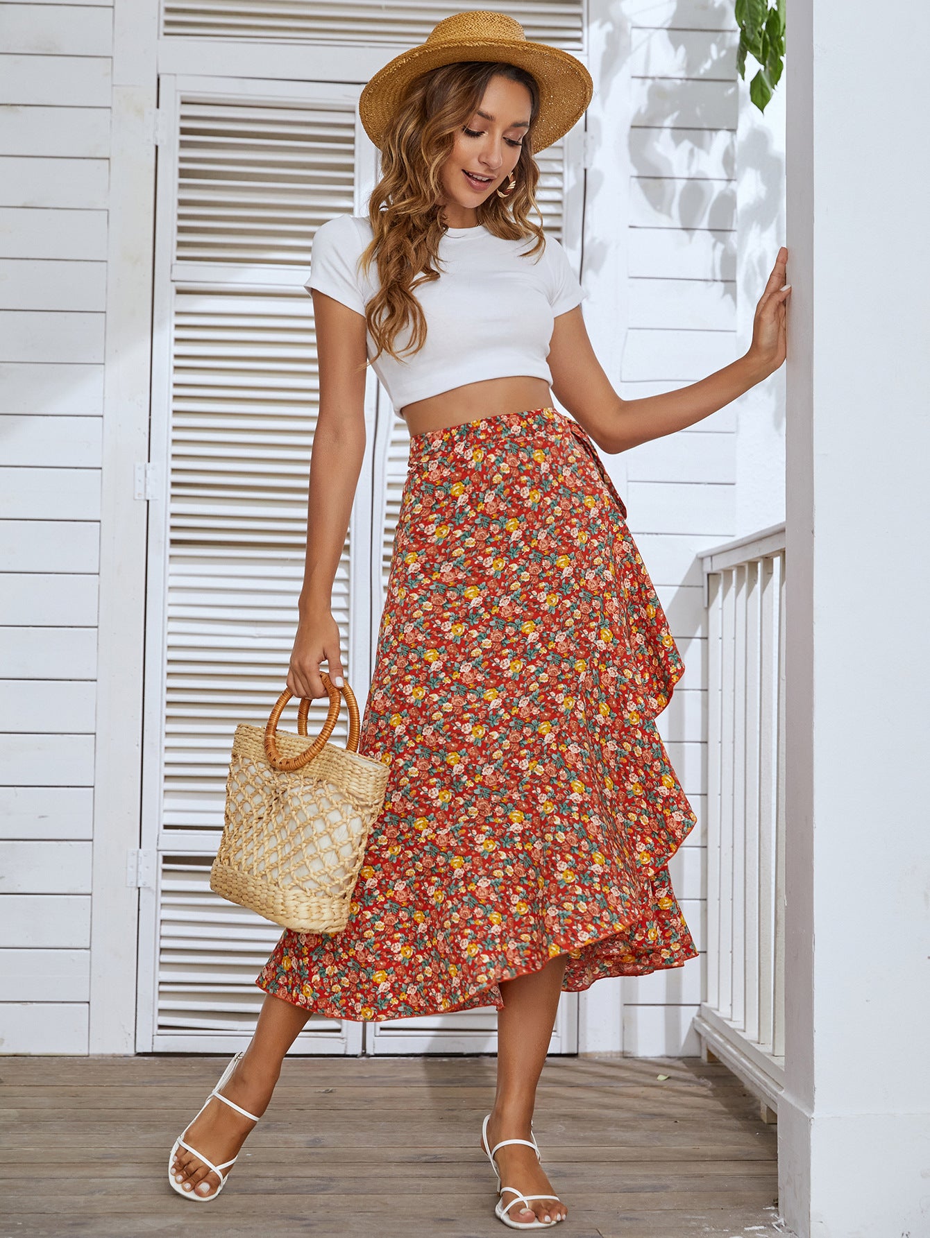 Irregular Small Floral Beach Skirt