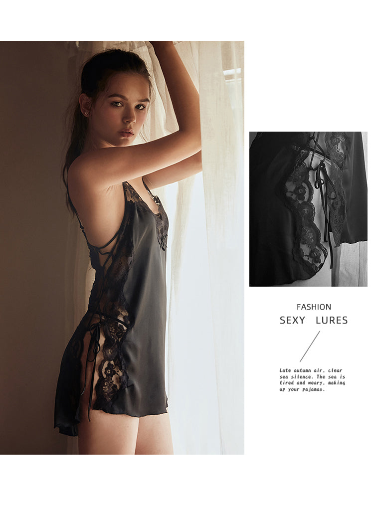 Lace Nightgown with Ice Silk Straps