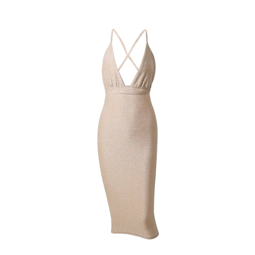 V-Neck Backless Cross-Strap Dress