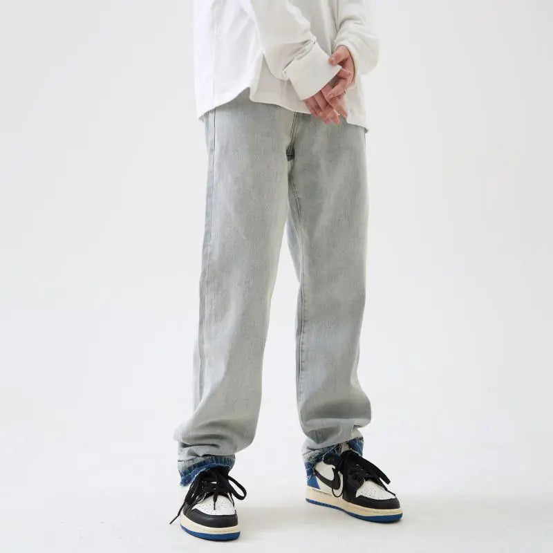 Men's Light Washed Loose Straight Leg Jeans