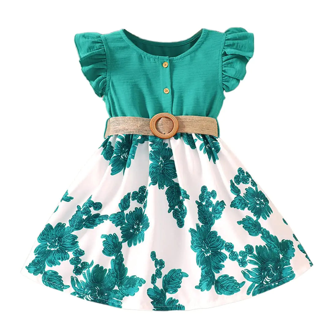Flowers Skirt, Dress with Ruffle Sleeveless Round Neck