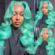 Captivating Mint Green Body Wave Lace Front Wig - 26" Premium Virgin Brazilian Hair