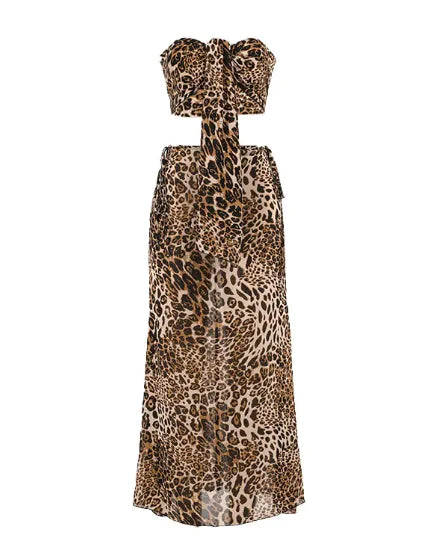 Leopard Two-Piece Tube Top & Midi Skirt Set