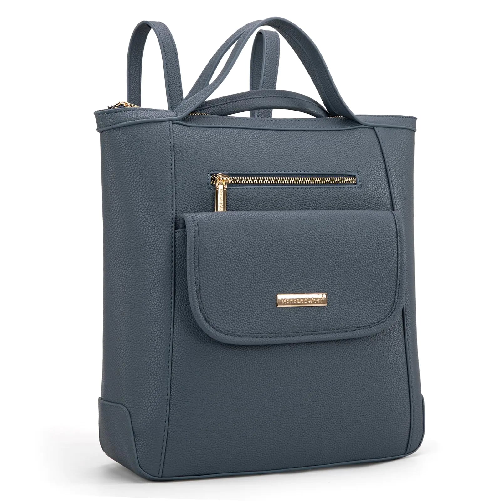 Sleek Pebble-Grain Backpack Tote - Slate Blue