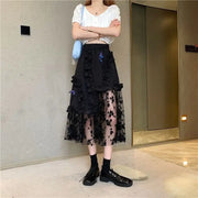 Black Irregular Design Gauze Skirt