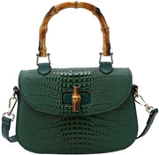 Bamboo Handle Croc-Embossed Handbag