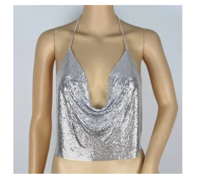 Sequin Crop Top with Spaghetti Straps