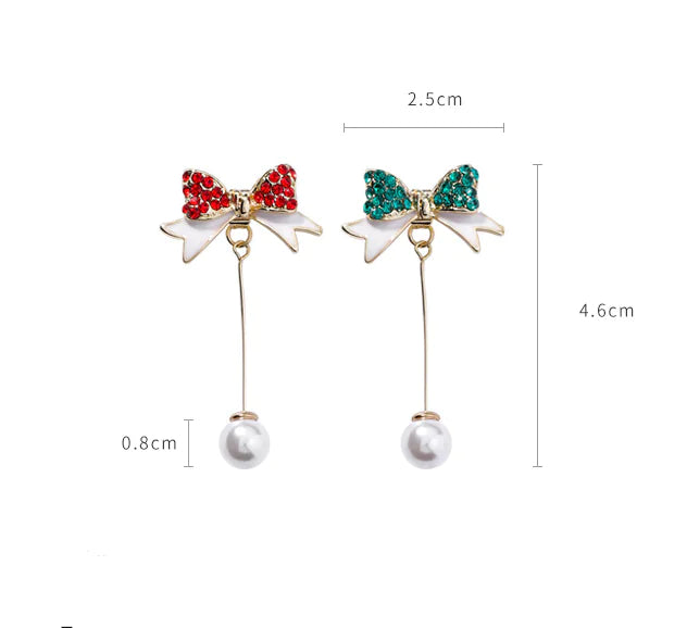 925 Silver Christmas Bow Pearl Earrings