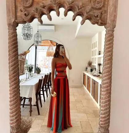 Elegant Satin Gradient Backless Lace-Up Maxi Dress