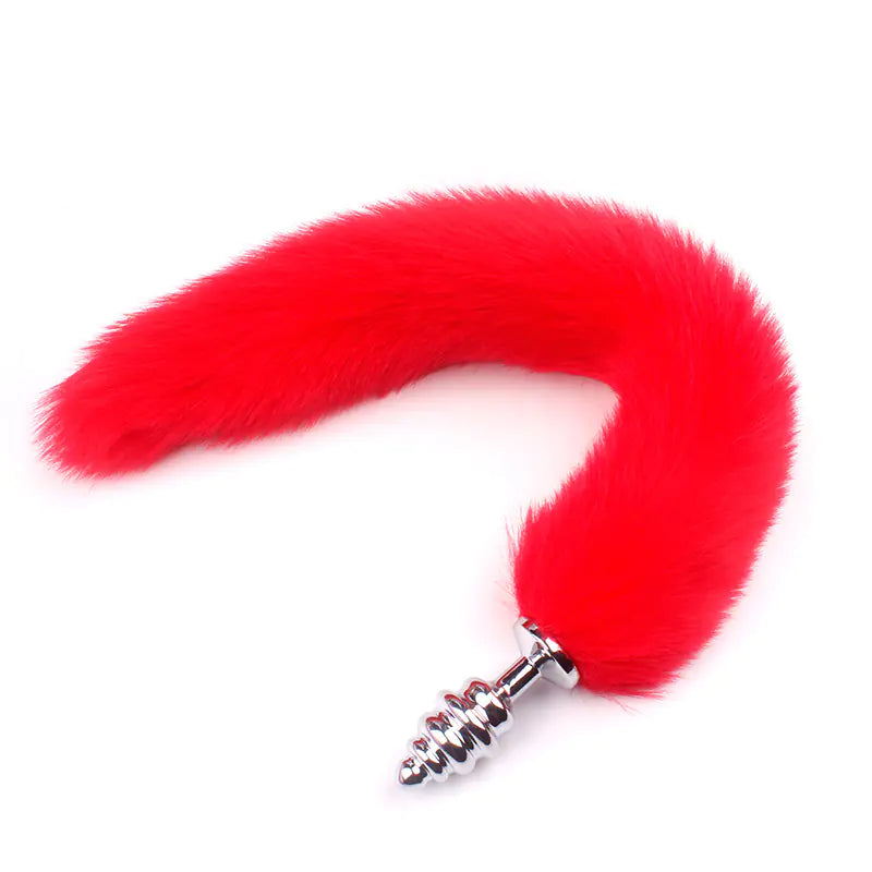 "Adult Spiral Rotating Fox Tail Anal Plug with Fur"