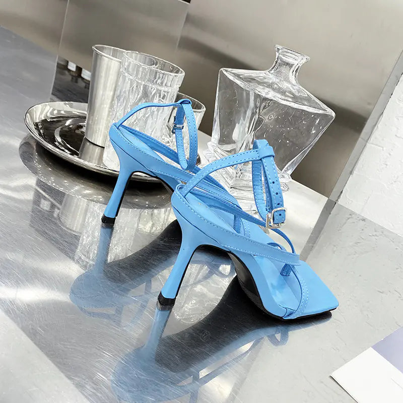 Square Toe Adjustable Ankle High-Heel Sandals