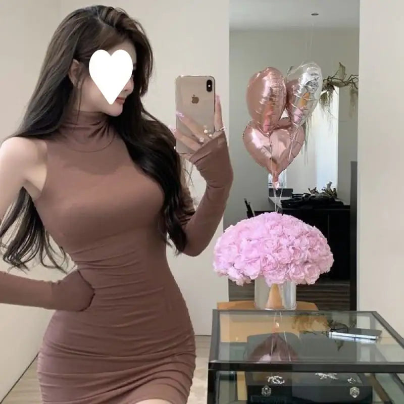 Sexy Turtleneck Vest Oversleeve Dress