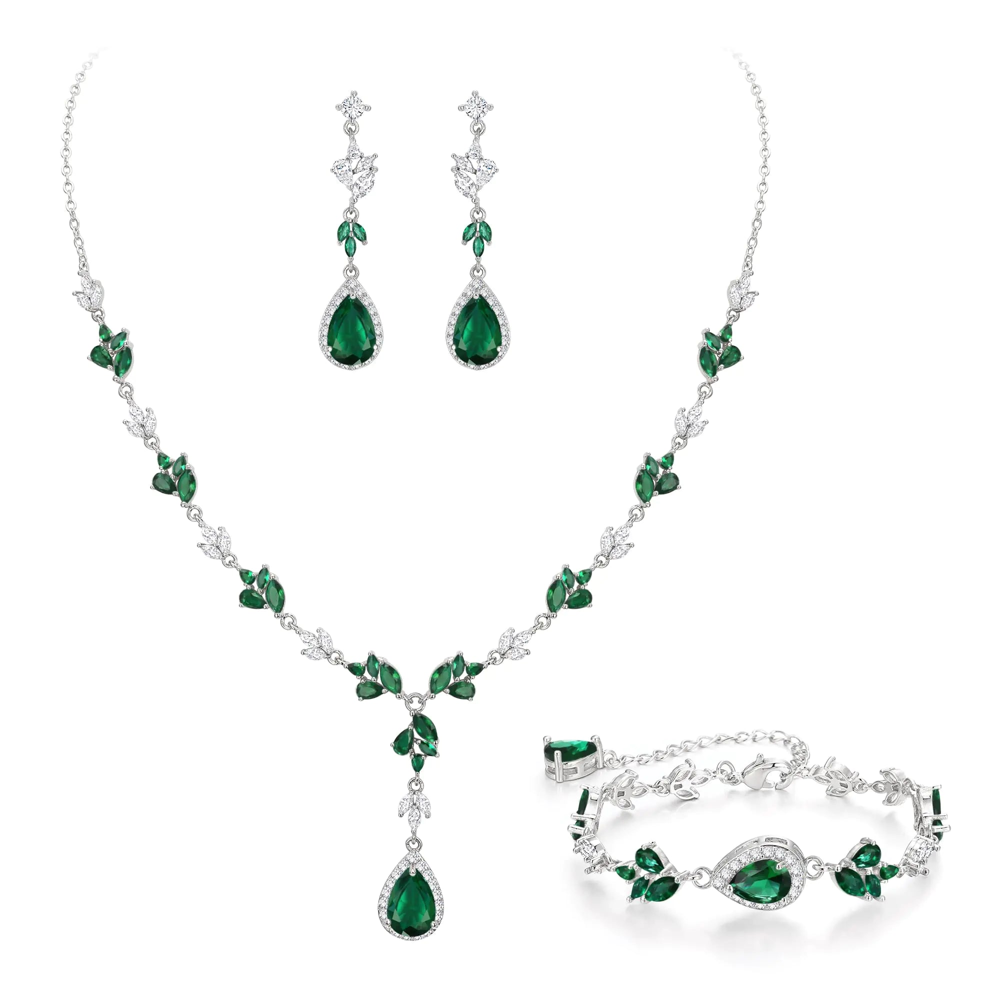 Emerald Teardrop Bridal Jewelry Set