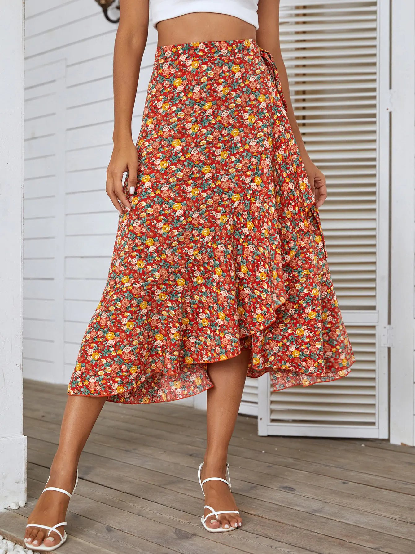 Irregular Small Floral Beach Skirt
