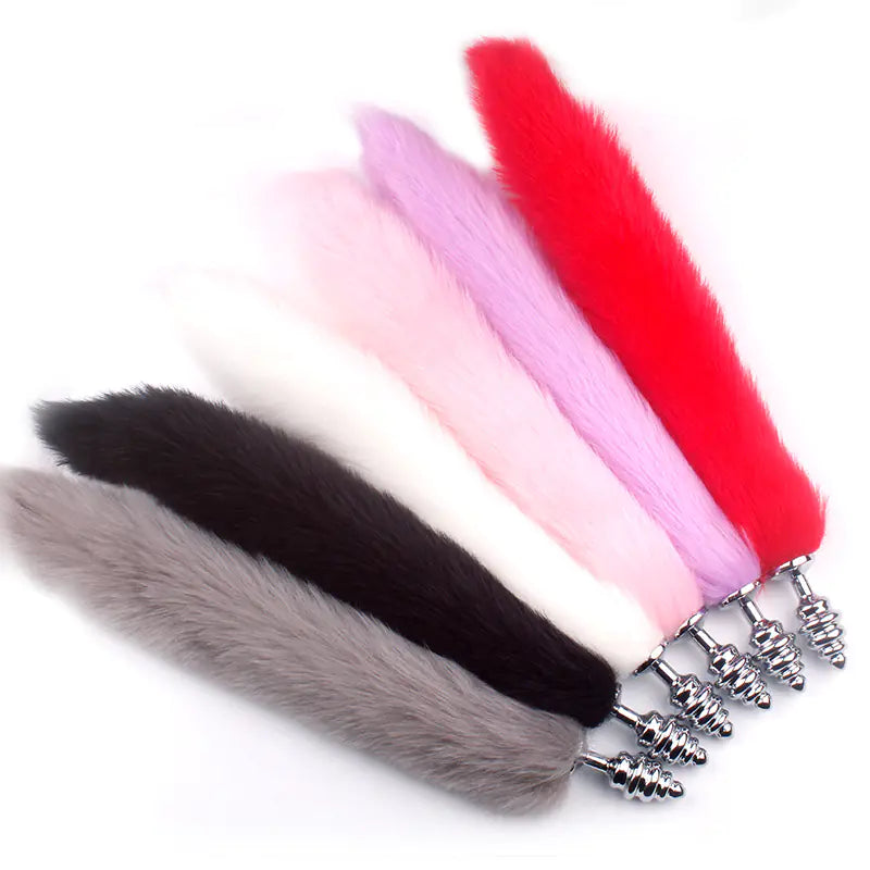 "Adult Spiral Rotating Fox Tail Anal Plug with Fur"
