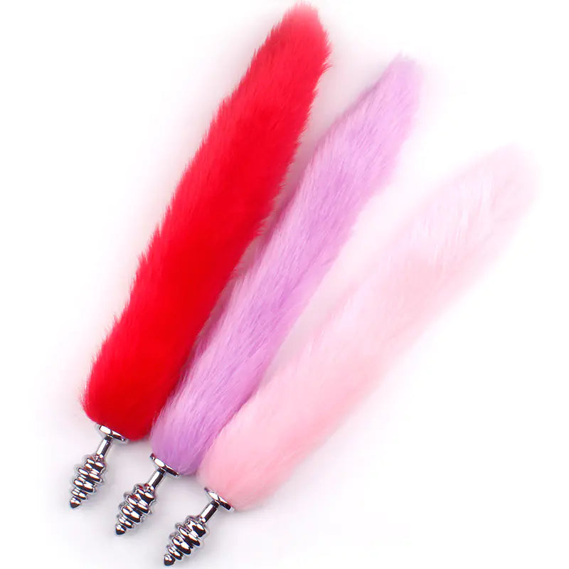 "Adult Spiral Rotating Fox Tail Anal Plug with Fur"