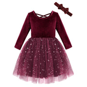 Deep Maroon Burgundy Long-Sleeve Party Dress