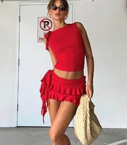 Red Tiered Two-Piece Crop Top