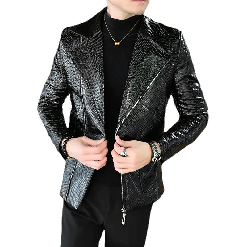 Spring & Autumn Asymmetrical Zipper Leather Jacket