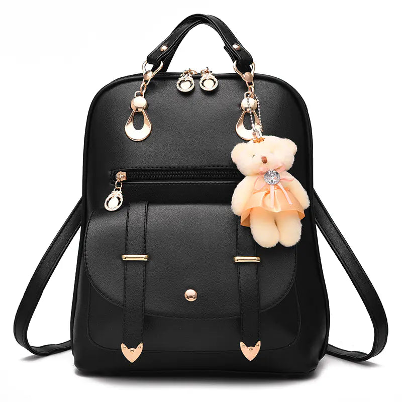 Chic Bear-Themed PU Leather Backpack