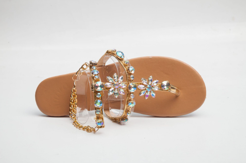 Water Diamond Chain Flat Roman Clip Sandals
