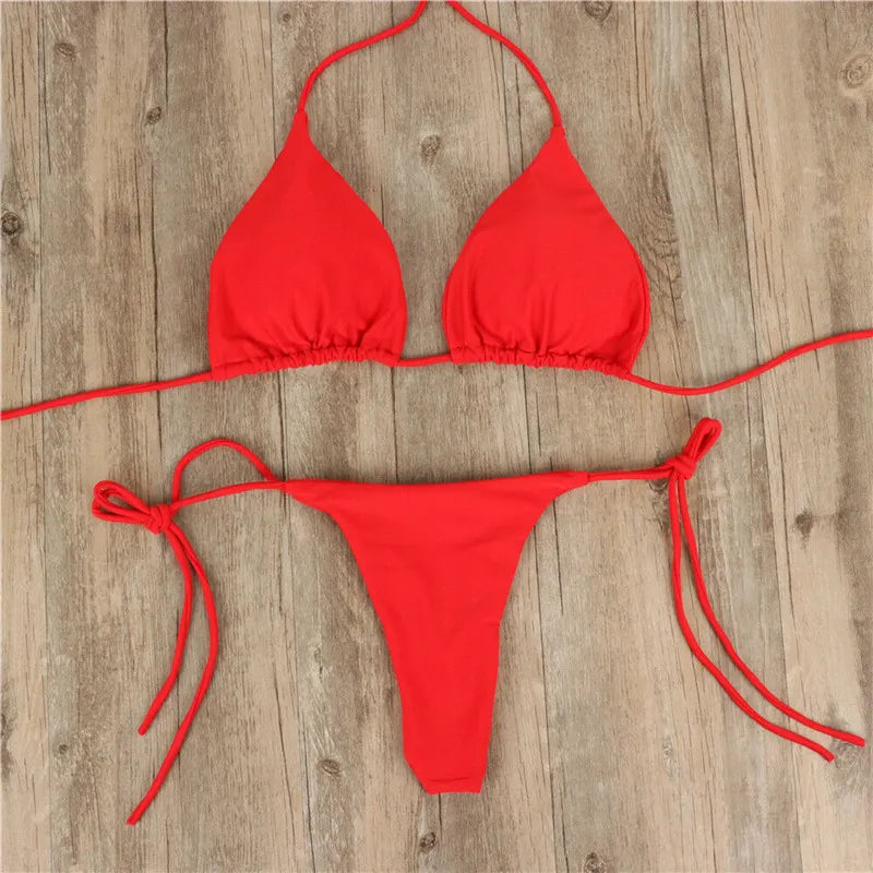 Halter Tie Milk Silk Bikini Set