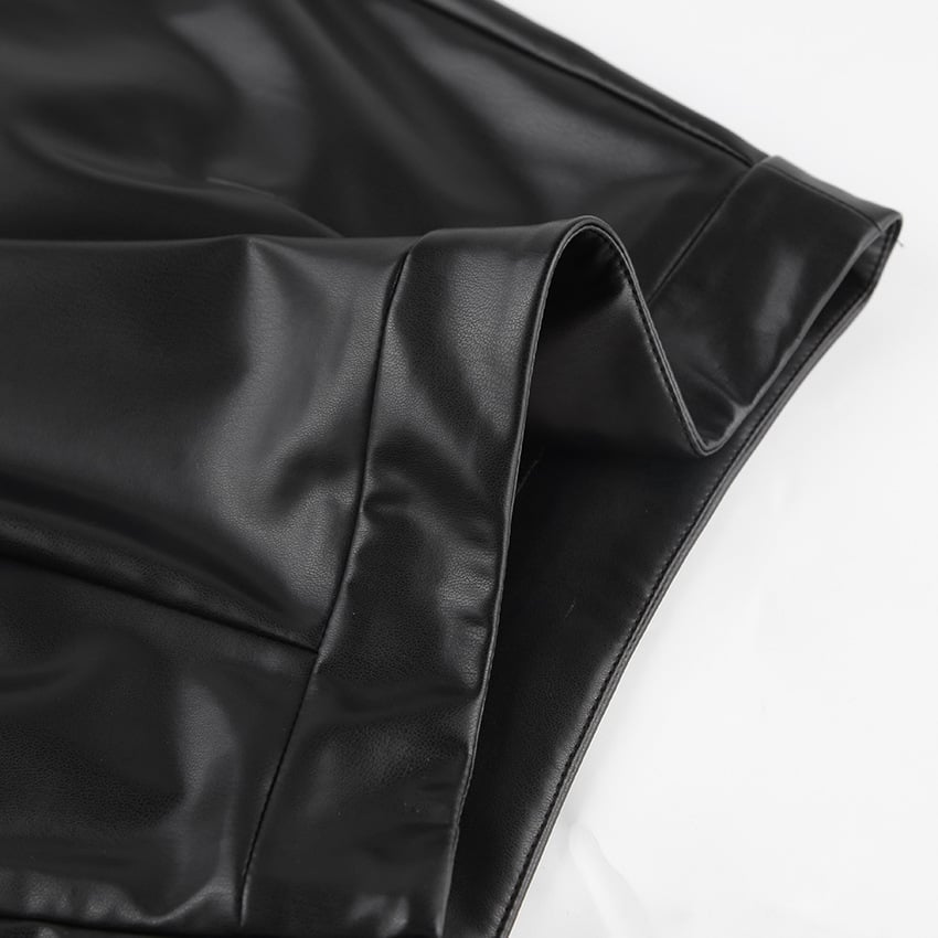 Slit Leather Sexy Mid Length Skirt